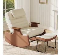 QSFCUB Sillón mecedora, mecedora con taburete, reposacabezas y respaldo alto ajustable, silla de lactancia para habitación de los niños, silla rocking para dormitorio o salón (beige-A01, tela de