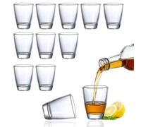 QSHXXROI Vasos de chupito de cristal, vasos de tequila, juego de vasos de chupito de 30 ml, base gruesa, para licor, vodka, ouzo, sambuca, apto para lavavajillas, 12 unidades