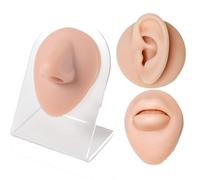 QSLKI 3 Pcs Modelo de Silicona para Oreja, Nariz, Boca, Partes de Cuerpo de Silicona Displays Modelo, Flexible Ear Model Ear Displays Model for Taking Practice Jewelry Earring Display Principiantes