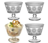 QSLKI 4PCS Cuencos De Postre Con Pie, Copa Helado Postre Cristal Vasos, Retro Transparente Ice Cream Bowls, 260ml, Sin Plomo, Cuencos De Postre De Vidrio Para Uso En Casa, Restaurante (Estilo 1)