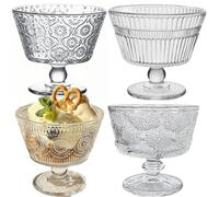 QSLKI 4PCS Cuencos De Postre Con Pie, Copa Helado Postre Cristal Vasos, Retro Transparente Ice Cream Bowls, 260ml, Sin Plomo, Cuencos De Postre De Vidrio Para Uso En Casa, Restaurante (Estilo 2)