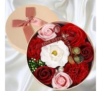 QSLKI Caja De Regalo De Flor De Jabón De Rosa Artificial, Flores Falsa, Mujer Flores De Jabon Rosas Artificiales, Pétalo De Rosa Perfumado Para Bodas, Pedidas, Fiestas, Decoración Romántica (Rojo)