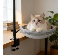 QSLKI Cama para Gatos para Escritorio, Giratoria 360 °y Altura Regulable, Diseño Hundido y Cama Semicircular para Gatos Que Ahorra Espacio, Hamaca Suave para Gatos para Oficina En Casa (Gris)