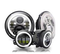 Qsnfda Faro Principal Para Jeep Para Wrangler JK LJ TJ Faros Delanteros LED Halo De 7 Pulgadas + Kit Combinado De Luces Antiniebla LED DRL De 4 Pulgadas Faros Principales(Chrome Set)