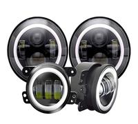 Qsnfda Faro Principal Para Jeep Para Wrangler JK LJ TJ Faros Delanteros LED Halo De 7 Pulgadas + Kit Combinado De Luces Antiniebla LED DRL De 4 Pulgadas Faros Principales(Black Set)