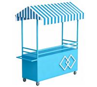 QSNYJPL Carro de Venta Ambulante con Ruedas, Carro de Ventas Portátil de Metal con Toldo y Barandilla para Mercados, Calles y Eventos(Blue,180cm/71in)