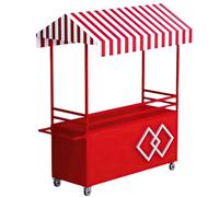QSNYJPL Carro de Venta Ambulante con Ruedas, Carro de Ventas Portátil de Metal con Toldo y Barandilla para Mercados, Calles y Eventos(Red,180cm/71in)