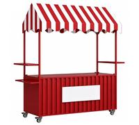 QSNYJPL Carro de Ventas Portátil, Genérico Puesto de Mercado Móvil con Ruedas y Toldo para Eventos al Aire Libre, en la Calle y en Mercados(Red,140cm/55in)