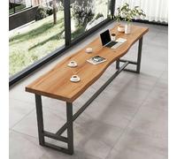 QSNYJPL Mesa Alta Bar, Mesas Altas Cocina de Madera Maciza con Estructura de Hierro, Tablero de 5 Cm de Grosor, Ideal para Bistró, Comedor o Sala de Estar(Brown,140x35cm/55x14in)