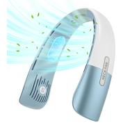 Qsocksy Ventilador de cuello portátil, manos libres con 5 velocidades, ventilador personal recargable por USB para mujeres y hombres, color azul
