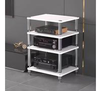 QSPNVFB Mueble Equipo HiFi Soporte Gabinete De Medios AV De Piso, Multicapa Armario De Almacenamiento De Audio Rack Torre Media Console Estantes Estéreo(White,4-Tier)