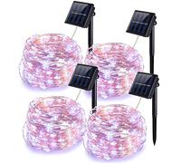 QSPORTPEAK 【4 Packs】 Guirnalda Luces LED Exterior Solar, 12M 100LED Guirnaldas Luces Exterior Solar, 8 Modos de Luz a Prueba de Agua Cadena de Luces LED Solares Jardín para Fiesta/Árbol（Blanco Frio）