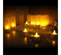 QSPORTPEAK LED recargable sin llama candelita, 12 piezas parpadeo candelita con la estación de carga y tazas de vela, decoración de regalo para la fiesta de vacaciones, Halloween, Navidad, amarillo