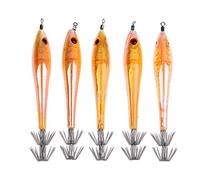 QSTDGVPW 5 Piezas Señuelo de Pesca Cebo Artificial Anzuelo Metálico Cuerpo Rígido Brillo Nocturno y Ojos 3D Adecuado para Pescar Calamar Pulpo Choco Agua, Naranja