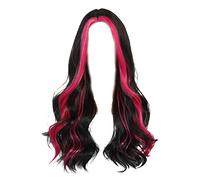 QSTDGVPW Peluca Larga, Ondulada Y Rizada de Fibra Sintética con Raya Y Mechas, Elegante para Mujeres, Ideal para, Actuaciones en, B, Destacado rojo rosa