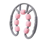 QSTDGVPW Rodillo Muscular Manual para Piernas, Rodillo Anticelulítico para Muslos, 7 Ruedas, Herramienta de Masaje Multifuncional para Hombros, Cintura Y Brazo, Rosa Gris