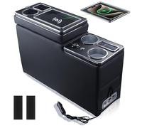 QSULNN Consola central actualizada con carga inductiva inalámbrica, USB y luces LED, compatible con VW T4 T5 T6 T6.1 T7 todos los modelos a partir de 2003 - 2019, caja de almacenamiento para vasos de