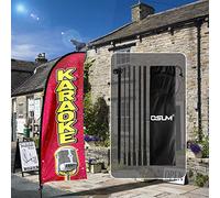 QSUM Kit de bandera y poste de plumas de karaoke, cartel de karaoke de 7 pies publicitario bandera swooper sin viento para ventas de tienda de karaoke