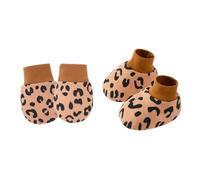 Qsvbeeqj 1 Juego de Guantes y Calcetines de Bebé Cubiertas Para Los Pies Para Recién Nacidos Hasta 6 Meses Con Patrón De Dibujos Animados Tela De Algodón Suave Protección De La Piel Para Niños, Coffee