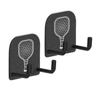 Qsvbeeqj 2 ganchos de metal para vallas de pickleball, soporte de exhibición vertical para garaje, gimnasio, entrenamiento, palas, montaje en pared, gancho de metal para colgar