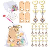 Qsvbeeqj 30 llaveros de corazones de cristal y colgante de ala para bautizos y regalos de invitados de boda con bolsa de organza y tarjeta de agradecimiento