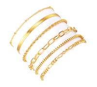Qsvbeeqj 6 piezas de moda chapado en oro de 14 quilates pulsera conjunto accesorios para mujeres fina conexión cubana y cadena de papel diseños pulsera de enlace cubana, talla única, como se describe