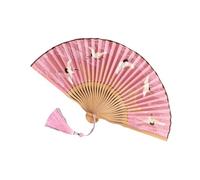 Qsvbeeqj Abanico de mano plegable hecho a mano con un elegante patrón de grúas, ideal para entusiastas de la cultura tradicional, fiestas, fanáticos estéticos tradicionales