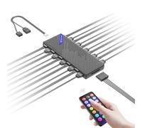 Qsvbeeqj Adaptador de control de ventilador de 10 puertos de alta eficiencia, soporta velocidad ajustable y ventiladores ARGB de 3 pines, carcasa de PC, enfriamiento, fácil conexión, fuente de