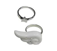 Qsvbeeqj Anillos simbólicos con alas de estrella, 2 unidades, joyas robustas con diseños elegantes, decoración portátil para mujeres de moda, uso diario, anillos modí