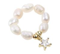 Qsvbeeqj Bisutería Estiramiento Dulce Temperamento Coreano Perlas Simlated Color Oro Perlas Estrellas Corazón Para Mujeres Dedo Perla Para Mujeres Anillos Niñas Anillos Elásticos Niñas, como se