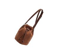 [Qsvbeeqj] Bolso de cubo de ante retro, con cierre de cordón ajustable, bolsa cruzada de moda, bolsa para teléfono móvil, necesidades diarias, cartera de teléfono de gamuza suave