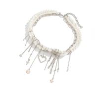 Qsvbeeqj Collar de perlas de imitación creativa con corazón y borlas diseña un colgante para los ojos para fiestas que llevan declaración de moda, talla única, como se describe, como se describe