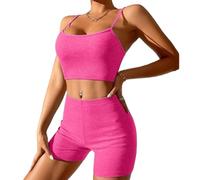Qsvbeeqj Conjuntos de entrenamiento para mujer, 2 piezas, sin costuras, pantalones cortos y deportes, juego de ropa de gimnasio