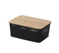 Qsvbeeqj Contenedor de almacenamiento de plástico apilable diseños de redes transpirables tapa de bambú para ropa libros organizar cesta de almacenamiento decorativa