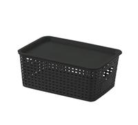 Qsvbeeqj Contenedor de almacenamiento de plástico apilable diseños de redes transpirables tapa de bambú para ropa libros organizar cesta de almacenamiento decorativa