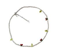 Qsvbeeqj Elegante collar de perlas pantalones de primavera y cerezas cuello de perlas de longitud ajustable cadena de hoja hecha a mano collar de perlas de cereza joyería joyería, talla única, como se