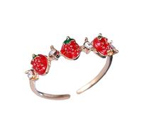 Qsvbeeqj Elegante motivo de fresa circonita cúbica joyería ajustable robusto metal mejor amigo o novia juvenil nudillos ajustables, One Size, como se describe, como se describe