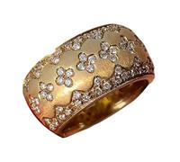 Qsvbeeqj Elegantes anillos retro de circón de trébol de cuatro hojas de oro joyería de cobre de banda ancha para mujeres fiestas y ocasiones especiales joyería de encanto de la suerte de inspiración