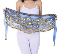 Qsvbeeqj Falda, bufanda de cadera para danza del vientre para mujer, cinturón de danza con cinturón dorado para danza del vientre, azul real, Talla única