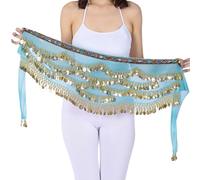 Qsvbeeqj Falda, bufanda de cadera para danza del vientre para mujer, cinturón de danza con cinturón dorado para danza del vientre, Lago Azul, Talla única