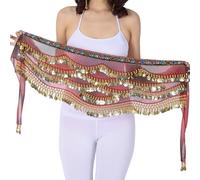 Qsvbeeqj Falda, bufanda de cadera para danza del vientre para mujer, cinturón de danza con cinturón dorado para danza del vientre, rosso, Talla única