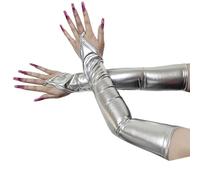 Qsvbeeqj Guantes Extra De Cuero Sintético Alto Brillo Diferentes Tonos Para Estilos Y Disfraces. Juega Guantes De Cuero PU Para Fiestas, plata, Talla única