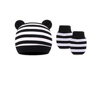 Qsvbeeqj Juego de gorro de fotografía para recién nacido con manoplas, bonito gorro de algodón para bebé, bufanda cálida, guantes para recién nacido, accesorios de regalo, Tira blanca y negra, Talla