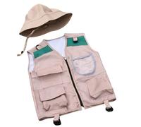 Qsvbeeqj Kits de exploradores al aire libre, chaleco y sombrero, juego de aventuras de la naturaleza, lavable, para niños y niñas, kit de disfraces de Halloween