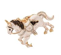 Qsvbeeqj Llavero de caballo con diamantes de imitación brillantes decorados del zodiaco chino hecho de aleación de metal resistente para llaves de coche y bolsa de accesorios llavero, blanco, Talla