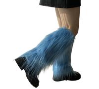 Qsvbeeqj Moda Estética Felpa Calentadores De Pierna Para Mujeres Invierno Grueso Colorido Peludo Botas Fuzzy Puños Cubiertas Para Evento Temático, azul, Talla única