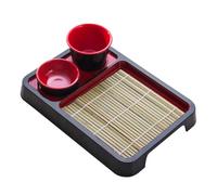 Qsvbeeqj Plato de fideos Soba multifuncional Plato Sashimi con bambú, alfombra, comida, bocadillos, platos para servir, plato fácil de limpiar, plato de aperitivos