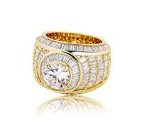 QSYJCCXD 14k Gold Densamente establecido Trapezoid Emerald Cut Center Stone Ring, Mossanite Hip-Hop Ring, una audaz expresión de su estilo, regalo de papá
