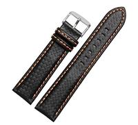 QSYJCCXD 18 mm 20 mm 21 mm 22 mm 23 mm costura naranja fibra de carbono hombre rojo negro de cuero genuino genuino con correa de banda de reloj plateada