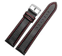 QSYJCCXD 18 mm 20 mm 21 mm 22 mm 23 mm costura naranja fibra de carbono hombre rojo negro de cuero genuino genuino con correa de banda de reloj plateada